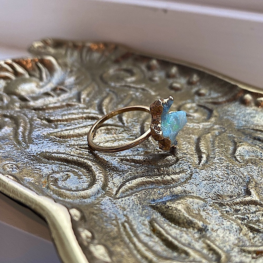 Gold-Fill Raw Opal Statement Ring Unique Super Fl… - image 7